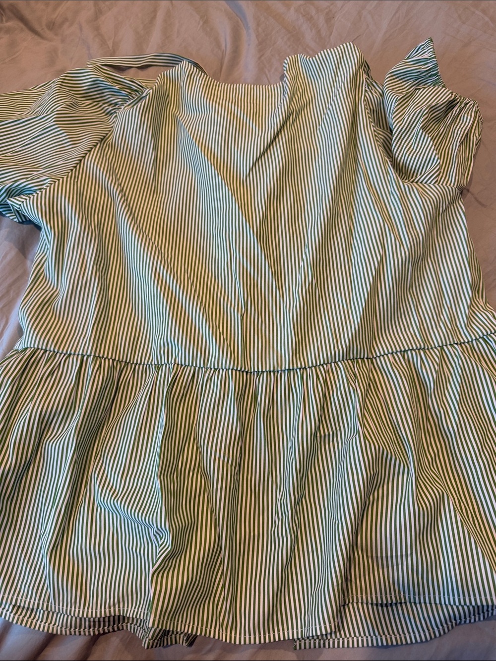 B23 Striped Green & White Tie-Front Tunic Top - Picture 3 of 3